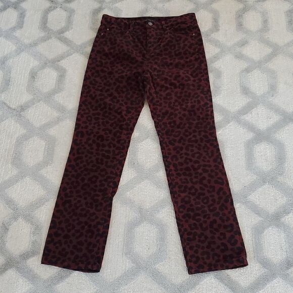 Ann Taylor Velvet High Rise Straight Leg Pant in Leopard Print - Picture 3 of 9